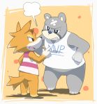  2011 angry animal_crossing anthro belly black_nose blue_nose butt canid canine canis chief_(animal_crossing) clothing curt_(animal_crossing) duo humanoid_hands male mammal nintendo overweight overweight_male shirt tekimi topwear ursid video_games wolf 