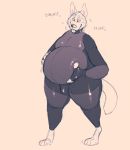  2020 anthro belly big_belly bodysuit bulge canid canine canis clothed clothing digital_drawing_(artwork) digital_media_(artwork) domestic_dog fur glistening male mammal overweight pawpadpup pawpadpup_(characters) rubber simple_background skinsuit solo standing tight_clothing tongue tongue_out 
