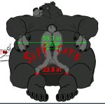  2020 allovic87 anthro anus balls barazoku big_balls big_butt black_body black_fur black_nose brush butt claws digital_media_(artwork) eyebrows feet fur genitals grey_body grey_fur hand_on_butt looking_at_viewer looking_back looking_back_at_viewer male mammal measurements paint paintbrush perineum presenting presenting_anus red_paint simple_background smile solo spread_butt spreading text thick_thighs ursid 