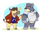  2016 4:3 angry animal_crossing anthro bovid bovine cattle clothing coach_(animal_crossing) curt_(animal_crossing) duo eclipsewolf eyes_closed male mammal nintendo overweight overweight_male shirt sport topwear ursid video_games 