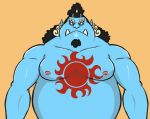  2019 anthro belly blue_body cleade3 fish-men_(one_piece) jinbe male marine moobs nipples one_piece overweight overweight_male portrait simple_background solo 