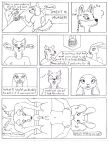  anthro black_and_white burger canid canine canis clothing comic duo english_text female food hi_res holding_legs kiraracash_(artist) lagomorph leporid male male/female mammal monochrome nude rabbit spread_legs spreading text wolf 