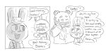  2020 animal_crossing anthro beardo_(animal_crossing) blush chibi clothing english_text eyes_closed facial_hair gaston_(animal_crossing) group hat headgear headwear hi_res lagomorph leporid male mammal mike_cubes monochrome mustache nintendo rabbit shirt slightly_chubby text topwear ursid video_games 