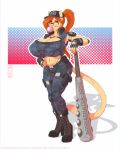  4:5 anthro big_breasts boots breasts bubble_gum cleavage clothed clothing domestic_cat eyewear felid feline felis female footwear glasses hand_on_hip high_heels huge_breasts katrina_fowler llmixll mammal melee_weapon shoes solo weapon 