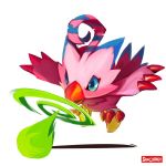  1:1 2020 ambiguous_gender attack beak biyomon blue_eyes blue_markings claws digimon digimon_(species) feathers markings open_mouth pink_body pink_feathers red_claws ring sinobali solo toe_claws 