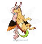  accessory alpha_channel chimera draconequus fan_character fangs female flower flower_in_hair hair hair_accessory hi_res hooves hybrid inuhoshi-to-darkpen my_little_pony paws pink_hair plant red_eyes serenity_(oc) solo text url wings 