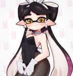  +_+ 1girl alternate_costume animal_ears aori_(splatoon) bangs black_hair black_legwear breasts bunny_background bunny_ears bunnysuit busujima_funya closed_mouth collar commentary cowboy_shot detached_collar domino_mask earrings fake_animal_ears gloves gradient_hair highres jewelry long_hair looking_at_viewer mask mole mole_under_eye multicolored_hair pointy_ears purple_hair small_breasts smile solo splatoon_(series) standing swept_bangs tentacle_hair twitter_username very_long_hair white_collar white_gloves wing_collar yellow_eyes 