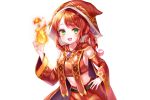  blush cape cropped fang fire green_eyes hoodie magic maplestory oz_(maplestory) ponytail red_hair skirt white yam_(dr_yammy) 