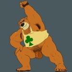  1:1 2020 allovic87 animal_crossing anthro balls brown_body brown_fur clothing eyes_closed flaccid fur genitals hairy hi_res humanoid_genitalia humanoid_hands humanoid_penis male mammal nintendo overweight overweight_male penis shirt simple_background solo teddy_(animal_crossing) topwear ursid video_games 