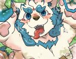  2020 agyou anthro asian_mythology belly blush east_asian_mythology foo_dog hi_res japanese_mythology kemono komainu male mammal moobs mythology nipples overweight overweight_male solo tiri_mama tokyo_afterschool_summoners tongue tongue_out video_games yōkai 