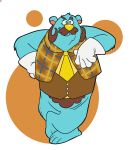  2020 animal_crossing anthro beardo_(animal_crossing) blue_body blue_fur brandonthehusky clothing facial_hair fur hi_res humanoid_hands male mammal mustache necktie nintendo shirt simple_background solo topwear ursid video_games 