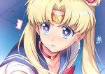  aqua_eyes blonde_hair blush choker close headband long_hair parody sailor_moon sailor_moon_(character) school_uniform signed tsukino_usagi twintails waifu2x yoru_sei 