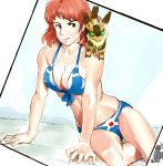  1girl animal bikini breasts brown_eyes brown_hair cleavage closed_mouth earrings highres jewelry kaze_no_tani_no_nausicaa medium_breasts nausicaa short_hair swimsuit teto 