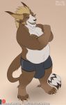  anthro big_bulge bulge charr felid guild_wars looking_at_viewer male mammal masonparker musclegut muscular overweight smile solo video_games 