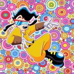  1:1 abstract_background anthro belt canid canine canis clothing cosplay disney domestic_dog eyewear glasses gloves goof_troop handwear hi_res kappei_yamaguchi male mammal max_goof powerline solo 