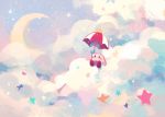  beanynne cloud cloudy_sky crescent_moon highres kirby kirby_(series) moon multicolored sitting sitting_on_cloud sky solo star star_(sky) starry_sky tagme umbrella 
