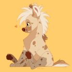  &lt;3 2019 ambiguous_gender brown_body brown_fur digital_media_(artwork) feral fur hair hyaenid kitchiki mammal simple_background smile solo spotted_hyena tan_body tan_fur yellow_background 