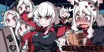  :s alcohol animal_ears cerberus_(helltaker) drooling eating floating_heart food formal heart heart-shaped_pupils helltaker horns ido_(teketeke) lucifer_(helltaker) malina_(helltaker) modeus_(helltaker) mole mole_under_eye pancake suit symbol-shaped_pupils vodka white_hair 