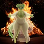 1:1 ahoeforcoffee alternate_version_at_source anthro barefoot big_breasts blue_eyes bonfire breasts chubby_female clothing colored_nails dinosaur dress feet female fire front_view glowing glowing_eyes goodbye_volcano_high green_body green_hair hair half-closed_eyes hi_res looking_at_viewer nails narrowed_eyes ornithischian overweight reptile scalie solo spiked_tail spikes spikes_(anatomy) stegosaurian stegosaurus stella_(gvh) tail thyreophoran translucent translucent_clothing wide_hips wide_stance