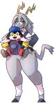 2024 absurd_res antlers baby_carrier bandai_namco bovid caprine clothed clothing duo felid feline female floppy_ears fully_clothed gloves handwear hat headgear headwear hi_res horn hybrid jackalope klonoa klonoa_(series) lagomorph male mammal potoobrigham pseudoregalia pupils simple_background slit_pupils smile smiling_at_viewer standing sybil_(pseudoregalia) thick_thighs watermark white_background