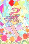  1girl absurdres cloud colorful dolman_(dm) flower hat highres origami original pink_hair scissors solo straw_hat 