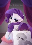 absurd_res blue_eyes blush cursive cutie_mark english_text equid equine eyebrows eyelashes female feral friendship_is_magic fur hair hasbro hi_res horn long_hair looking_back mammal my_little_pony purple_hair purple_tail rarity_(mlp) solo tail text unicorn unicorn_horn white_body white_fur xsatanielx