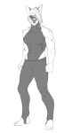 2021 5_fingers 5_toes abs anthro bandage bangs biped breasts canid cheek_tuft clothed clothed_anthro clothed_female clothing collarbone eyebrows eyelashes facial_markings facial_tuft feet female female_anthro fingers front_view full-length_portrait fur fur_tuft greyscale head_markings hi_res humanoid_feet humanoid_hands leotard looking_at_viewer mammal markings mask_(marking) medium_breasts monochrome muscular muscular_anthro muscular_female nose_bandage plantigrade portrait possumcrimes prick_ears pupils shoulder_tuft side_cut simple_background sleeveless solo standing stirrup_leggings stirrup_legwear swept_bangs three-quarter_view tight_clothing toeless_legwear toes tomboy tuft