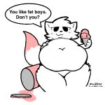 abdominal_bulge ambiguous_gender anthro belly belly_expansion belly_overhang belly_stuffing big_belly big_breasts bloat bloated boy_kisser_(meme) breasts dessert domestic_cat eating expansion feederism felid feline felis flipnote_studio food fur growth ice_cream inflation intersex intersex/intersex low_res male male/male mammal mushkoe navel obese obese_anthro overweight overweight_anthro silly_cat_(mauzymice) solo stuffing tail text thick_thighs weight_gain wide_hips