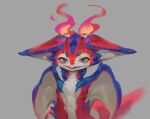 ambiguous_gender blue_body blue_scales dragon feral grey_background league_of_legends looking_at_viewer pupils quadruped ramssa red_body red_scales riot_games scales simple_background slit_pupils smolder_(lol) solo