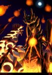  absurdres black_scales burning chikidney claws crossover dated dire_miralis dragon dragon_horns fire glowing glowing_eyes groudon highres horns molten_rock monster monster_hunter_(series) moon night no_humans open_mouth pokemon pokemon_(creature) primal_groudon rock spikes 