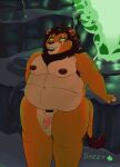 absurd_res anthro belly claws dazzlingfoxxo disney felid genitals geyser green_eyes hi_res lion lips looking_at_viewer male mammal mane moobs obese overweight overweight_male pantherine penis pubes rock scar scar_(the_lion_king) solo the_lion_king thick_lips thick_thighs