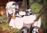  1girl 4boys animal_ears animal_print arms_behind_back artoria_pendragon_(fate) artoria_pendragon_(lancer_alter)_(fate) bell bent_over blonde_hair braid breasts chain clenched_teeth closed_eyes collar colored_skin cow_horns cow_print cow_tail cowbell cuffs elbow_gloves fake_animal_ears fate/grand_order fate_(series) french_braid gloves goblin grabbing grabbing_another&#039;s_breast green_skin group_sex hair_between_eyes hetero horns horosuke lactation large_breasts long_hair milk multiple_boys nipples rape restrained sex sex_from_behind shackles sidelocks sweat tail teeth thighhighs thighs white_gloves white_thighhighs 