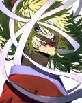  1boy bad_id bad_twitter_id bandages blonde_hair commentary facial_hair goatee hair_over_one_eye high_ponytail highres japanese_clothes killer_(one_piece) kimono looking_at_viewer male_focus one_piece ponytail profile red_lips simple_background smile solo white_background wudus6 