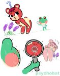 2020 amphibian animal_crossing anthro anus artist_name bear bent_over blush bodily_fluids bottomless bottomless_female breasts butt buttplug cheri_(animal_crossing) clothed clothing confusion duo female flower frog genital_fluids hands_on_knees hands_on_legs hi_res holding_object lily_(animal_crossing) magnifying_glass mammal nintendo nipples plant plug_(sex_toy) psychobat pussy_juice question_mark sex_toy small_breasts sweat sweatdrop transparent_buttplug
