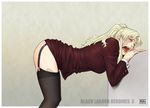  azasuke balalaika_(black_lagoon) bent_over black_lagoon blonde_hair blue_eyes burn_scar garter_belt highres long_hair ponytail scar scar_across_eye solo thighhighs 