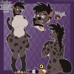 anthro black_hair choker ear_piercing ear_ring female hair herm hi_res hyena intersex jewelry khailey_(calvyyn) mammal model_sheet monstercheetah necklace piercing ring_piercing solo spotted_hyena yellow_eyes