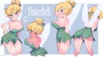 angry blonde_hair blue_eyes breasts butt cleavage clothed clothing disney english_text fairy female hair hi_res humanoid humanoid_pointy_ears light_body light_skin multiple_poses not_furry panties peter_pan pose satoro301 simple_background smile solo text tinker_bell_(disney) underwear upskirt wings