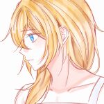  1girl blonde_hair blue_eyes closed_mouth dress gongju_s2 highres kingdom_hearts looking_to_the_side medium_hair namine portrait simple_background solo spaghetti_strap white_background white_dress 