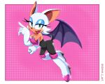 anthro armwear bat boots breasts cleavage clothed clothing elbow_gloves eyeshadow female footwear fur gloves handwear hi_res high_heeled_boots high_heels looking_at_viewer makeup mammal membrane_(anatomy) membranous_wings rouge_the_bat sega signature simple_background solo sonic_the_hedgehog_(series) steve_jones tan_body tan_skin white_body white_fur wings
