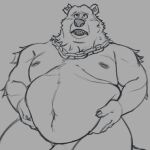 2024 anthro baby_bear_(puss_in_boots) bear belly big_belly daichi_akimichi dreamworks genitals humanoid_hands male mammal moobs navel nipples overweight overweight_male penis puss_in_boots_(dreamworks) simple_background solo