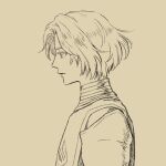  1boy brown_theme character_request from_side hai_to_no_monogatari highres looking_ahead male_focus monochrome nemui_usio parted_bangs profile short_hair simple_background sketch solo tabard upper_body yellow_theme 