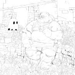 2024 absurd_res anthro bear belly big_belly bonbonbear bottomwear clothing detailed_background duo eating eyewear ghost glasses hat headgear headwear hi_res kemono lifewonders male mammal overweight overweight_male plant shirt shorts spirit tokyo_afterschool_summoners topwear volos