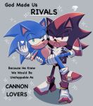  2boys aqua_eyes black_fur blue_fur commentary english_commentary english_text frown furry furry_male furry_with_furry heart highres lifting_person looking_at_viewer male_focus multiple_boys pichichustudio pink_eyes shadow_the_hedgehog simple_background sonic_prime sonic_the_hedgehog spoilers yaoi 