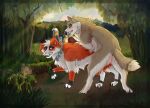 absurd_res ambiguous_gender briarlupine canid canine canis detailed_background domestic_dog duo feral fur grey_body grey_fur hi_res male male/ambiguous mammal orange_body orange_fur outside
