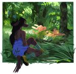  absurd_res anthro basha_(uzon) canid canine canis cervid clothing dress duo female forest grass hi_res jessie_(uzon) legwear lying mammal on_back romantic_ambiance romantic_couple singing socks tree uzon wolf 