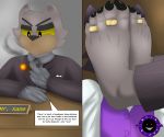  2020 4_fingers 5_toes absurd_res anthro berk_rider black_body black_fur boss cigar claws clothed clothing dialogue digit_ring domestic_cat duo english_text eyebrows feet felid feline felis fingers foot_fetish foot_focus fur gloves grey_body grey_fur handwear hi_res humanoid_feet jewelry male male/male mammal ring simple_background smoke smoking smothering split_screen suit text thick_eyebrows toe_claws toe_ring toes under_table worship yellow_eyes 
