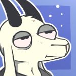  1:1 anthro blue_background bovid caprine fur goat gud horn looking_away low_res male mammal profile_picture reaction_image simple_background simple_coloring simple_shading solo tired tired_eyes white_body white_fur 