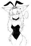  ... 1girl animal_ear_fluff animal_ears breasts bunny_ears bunny_girl closed_eyes collarbone commentary_request cowboy_shot eyebrows_visible_through_hair fake_animal_ears fang fox_ears fox_girl fox_shadow_puppet fox_tail greyscale hair_between_eyes highres large_breasts long_hair monochrome original sakifox smile solo spoken_ellipsis sweatdrop tail wrist_cuffs 