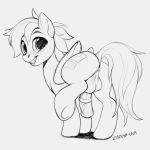  1:1 2020 anus balls digital_media_(artwork) equid equine fan_character feathered_wings feathers feral genitals hi_res male mammal monochrome my_little_pony pegasus penis smile solo wings zazush-una 