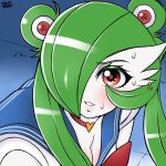 1:1 alternate_species blush bodily_fluids breasts choker cleavage clothed clothing ear_piercing ear_ring female gardevoir green_hair hair hi_res humanoid jewelry necklace nintendo not_furry piercing pok&eacute;mon pok&eacute;mon_(species) sailor_moon_(character) sailor_moon_(series) sailor_moon_redraw_challenge saltyxodium solo sweat video_games 